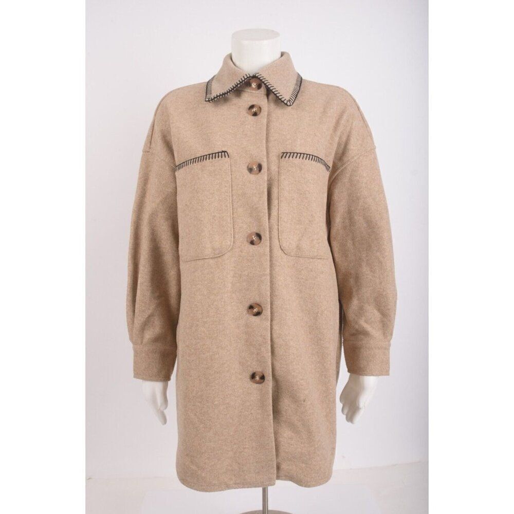 Zara Womans Soft Overshirt Shirt Jacket Tan Contrast Stitch XS 8741/270 NWOT